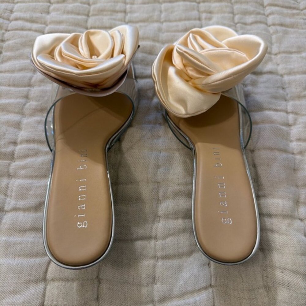 🌸 Gianni Bini Alana Clear Rosette Kitten Heel Sandals Size 7 - Picture 3 of 9